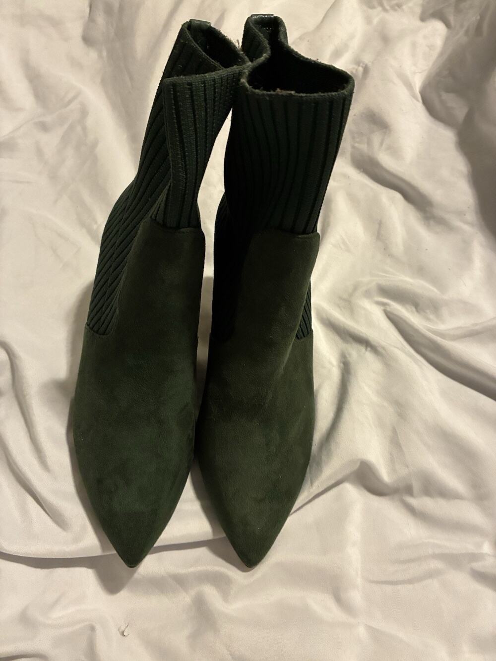 Women's Pointed Toe Sock Ankle Boots Stiletto Kitten Heel Slip Sz5 Green